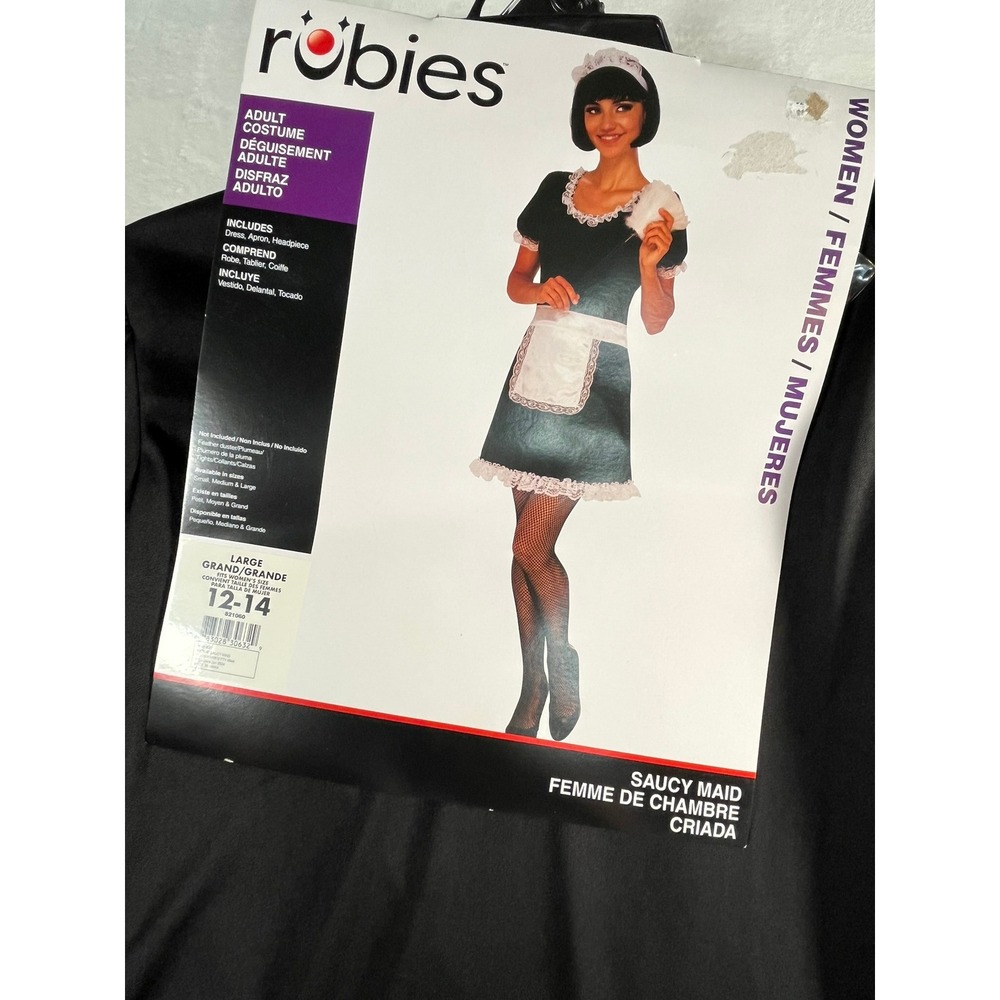 Rubies Saucy Maid Costume Set Women Large 12-14 Black Lace Dress Apron 821060